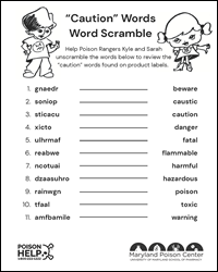 Thumbnail of the MPC's 'Caution Words Word Scramble' activity sheet